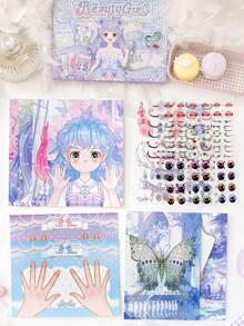 1pc Kids Handheld Magical Girl Sticker Set, DIY For Girls, Decorative Stickers Including Nail Stickers, Dress Up Stickers, Manicure & Outfit Stickers, No-Cut Stickers, Cute Character Stickers, Everyday Fashion Stickers For Girls