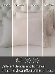 1pc 100% Polyester Lace Solid Color Pillowcase (Pillow Insert Not Included), Suitable For Bedroom Decor, Wedding, Romantic, Bohemian Style - Khaki - View 6