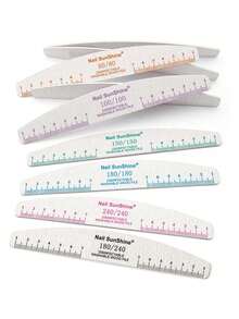 5pcs Professional Half-Moon Nail Files, Double-Sided Grit Buffing Blocks 100/150/180/240 Grit