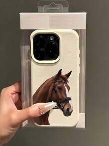 1pc White Silly Brown Horse Pattern Full Coverage TPU Shockproof Phone Case Compatible With Apple 16, 15, 14, 13, 12, 11 Pro Max And Series - Multicolor - View 4
