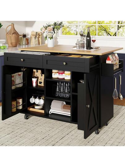 Sairedel Moderne Kitchen Isl Wood Grain Multifunctional Dining Tafel Storage Space Snack Shelves Wit Buffet Cabinet Practical Cart view 4