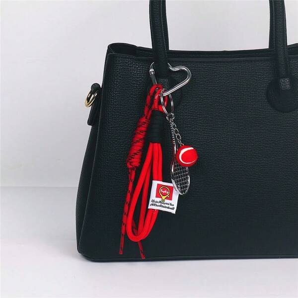 Sport-Element Metall Tennisschläger Set mit herzförmigem Schlüsselanhänger, Tasche, Hängeaccessoire, Urlaubsutensilien, Rucksack Dekoration