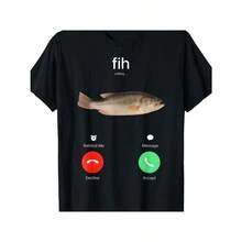 Fih Calling Reminder Fish On Board Shirt, Funny Crew Neck T-Shirt With Fashionable Print, Comfortable Travel Clothes For Fashion Enthusiasts, Suitable For Summer, Spring, Autumn And Casual Attire - màu đen - Xem 8