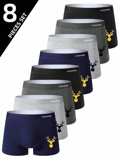 Pacote com 8 cuecas boxer respiráveis e confortáveis para homens, shorts esportivos elásticos, roupa íntima casual durável para uso diário