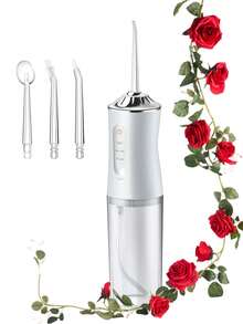 4-in-1 elektrische Mundpflege-Reinigungswasserflosser, rosa Farbe, USB aufladbar, 3 Modi, 4 Düsen, 220ml Wassertank, IPX7 wasserdicht, tragbar für Zuhause/Reisen, ideales Geschenk für Männer und Frauen