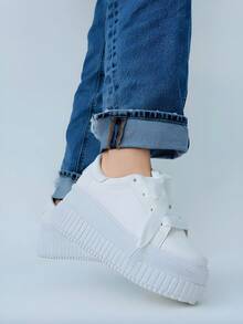 Tenis de plataforma alta para mujer  Liso    Casual - Blanco - Ver 4