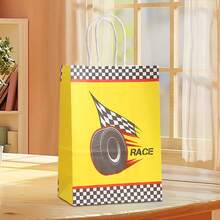 6/12/18/24pcs Racing Theme Paper Gift Bags, Racing Car, Trophy, Traffic Light Pattern Gift Bags, Red, Blue Styles Available, Suitable For Racing Event Gifts, Birthday Party, Friends Gathering, Summer Party, Party Decoration