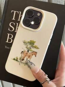 1pc White Horse Under Tree Pattern Full Coverage TPU Shockproof Phone Case Compatible With Apple 16, 15, 14, 13, 12, 11 Pro Max, And Series - Multicolor - View 2