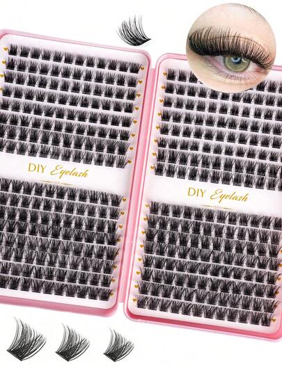 384pcs/2 Sets Individual False Eyelashes, Eyelash Book, Cluster Fake Eyelashes, DIY Home Eyelash Extension, Eyelash Cluster, Individual False Eyelashes, Eyelashes, Suitable For Travel, Daily Wear (Suitable For Beginners), Wedding, Date, Party, Holiday, Especially Suitable For Christmas/Halloween/Gift Giving.