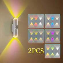 Intelligent Motion Sensor Light, Dual-Head Cat Eye Sensor Lamp, Auto Lighting, Rechargeable 3-Color/Rechargeable RGB Options, USB Powered, Night Light, Suitable For Bedroom, Bathroom, Elderly Room, Children's Room