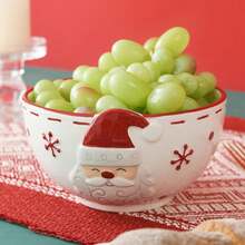 1Pcs Nordic Ceramic Santa Claus Bowl Creative Embossed Fruit Salad Bowl Western Salad Bowls Home Tableware Christmas Gift - Large - 查看 7