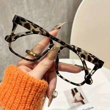 1 Pair Of Bohemian Style Large Square Transparent Glasses, Suitable For Women, Fashion Leopard Print And Solid Color, PC Polyester Material, Full Frame Design
