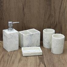 Premium Marble-Look Bathroom Accessories Set, Including Shampoo, Body Wash, Soap Dispenser, Toothbrush Holder, Soap Dish, Tumbler, Freely Combinable For Various Scenarios
