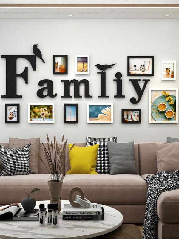 10 قطع إطارات جدارية لصور DIY، ألبوم صور معلق على الحائط لديكور الغرفة، يأتي مع لوحة حرفية عائلية، بدون الحاجة إلى ثقب