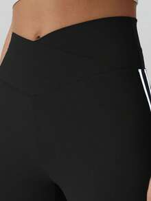 Flare Leggings, Crossover Yoga Pants With Tummy Control, High-Waisted And Wide Leg,Women's High Waist Solid Color Flared Pants Sports Yoga Pants Compression Leggings Running Fitness Pants, Women's Clothing, Women's Leggings, Women's  TrousersIt Is Suitable For Outdoor Sports, Indoor Yoga And Street Shopping - Đen và trắng - Xem 2