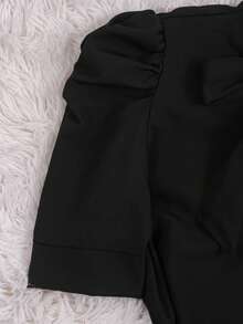 Women's Formal Blouse With Short Puff Sleeves And Bow No. 8 - 黑色 - 查看 4
