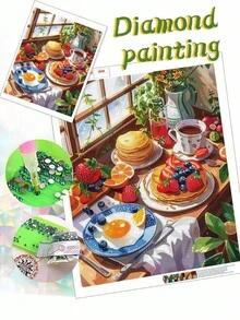 1 Bộ tranh đính đá Acrylic tròn không khung bao gồm chủ đề món tráng miệng Bộ tranh đính đá 5D thủ công tự làm để trang trí tường, trang trí nhà cửa, quà tặng Giáng sinh, đồ trang trí - Tranh thêu chữ thập kim cương toàn bộ - Nhiều màu - Xem 3