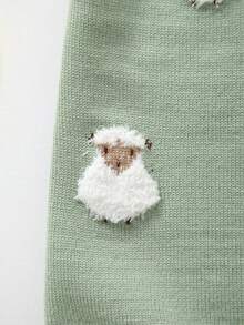 Infant Unisex Cute Sheep Embroidery Knitted Bodysuit - Cadet Blue - View 3