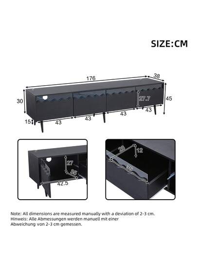Sairedel Lowboard 176*38*45 Cm Support Legs TV Cabinet Drawers Cabinets Sturdy St Up To 75 Inches Moderne Living Room Furniture In Zwart view 8