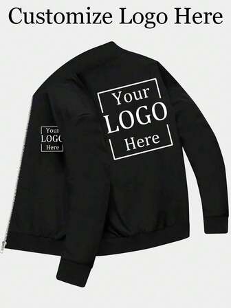Customized Men's Zip Up Long Sleeve Jacket - Front & Back Customized Logo, Work Uniform Customized Logo Print Autumn Jacket,Modest Fashion,Minimal Chic,Casual Custom,Unique,Personalized Ideal Gifts For Him Family,Boyfriend,Friends,Children,Customized