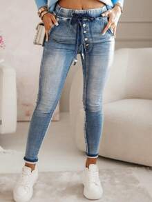 女款抽繩褲 附彈性 鐵木設計 豹紋 星星 Women Pants, MOM Women Jeans with Star, Women Boyfriend Pant, women pant with heart buttons Drawstring Stretch Patched Elastic Demin Vintage Jeans, Boyfriend Pants with Pockets Casual Stretch Patched Elastic Demin Vintage Jeans, Boyfriend Pants with Pockets Casual Stretch Patched Elastic Demin Vintage Jeans, Boyfriend Pants with Pockets Casual Stretch Patched for Autumn - 牛仔淺藍色 - 查看 4