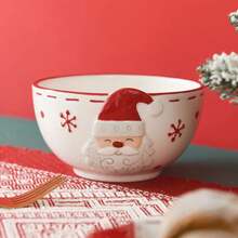 1Pcs Nordic Ceramic Santa Claus Bowl Creative Embossed Fruit Salad Bowl Western Salad Bowls Home Tableware Christmas Gift - Large - 查看 5