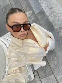 New Retro Aviator Double-Bridge Fashion Glasses , Square Frame Personalized Outdoor Versatile Glasses, Suitable For Daily Street Style, Ocean, Beach, Fashion For Women