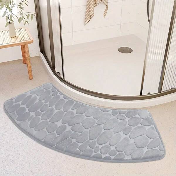 Semi-Circular Bath Mat, Thick And Absorbent Shower Mat, Non-Slip PVC Backing, Low-Pile, Pebble Pattern. Ideal For Bathrooms, Bedrooms, Kitchens, And Living Rooms. A Perfect Home Decor Item And Festive Decoration, Machine-Woven Bathroom Kitchen Decor