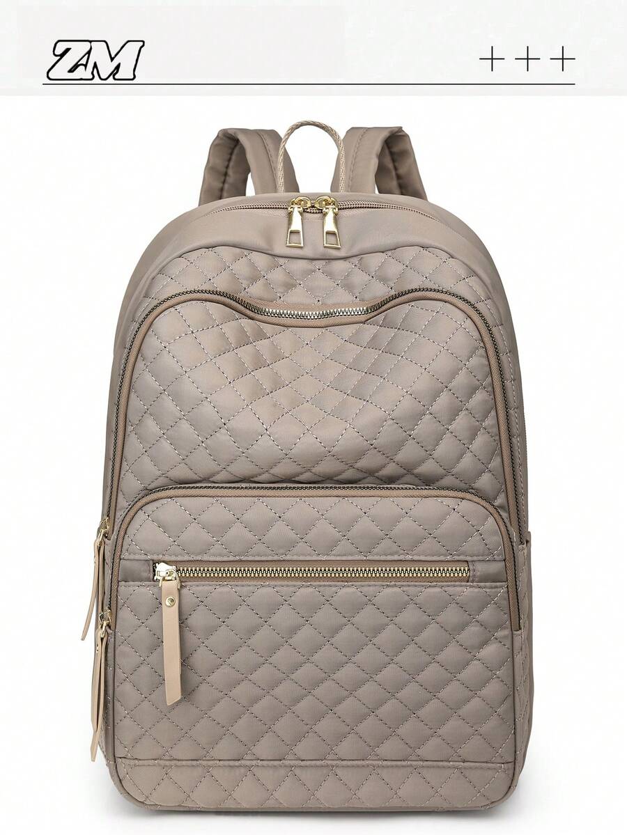 Women's Nylon Solid Color Quilted Large Capacity Versatile Backpack, Minimalist Casual Student Backpack, Commuter Bag