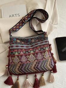 大容量时尚韩版流苏休闲包，2025新款多功能单肩斜挎包 - 紅色 - 查看 8