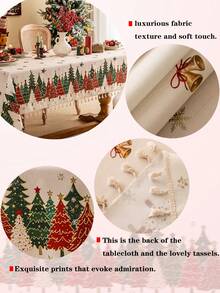 1 szt. świąteczny obrus, czerwony, zielony, biały, wzór choinki, beżowa koronka, zmywalny, dekoracja domu, obrus imprezowy, odpowiedni do kuchni, jadalni, spotkań towarzyskich, kolacji, przyjęć świątecznych, dekoracji noworocznych, artykułów świątecznych, prezentów, dekoracji jesiennych, wesołych świąt