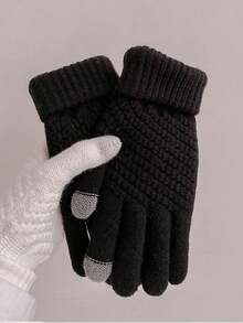 1pair Men's And Women's Autumn And Winter Pineapple Pattern Jacquard Knitted Touchscreen Gloves, Thick Cold Resistant Outdoor Cycling Warm Gloves