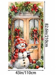 1 pezzo Decorazione natalizia in poliestere per porta d'ingresso, con acquerello di Babbo Natale, pupazzo di neve e corona, decorazione natalizia per casa e portico