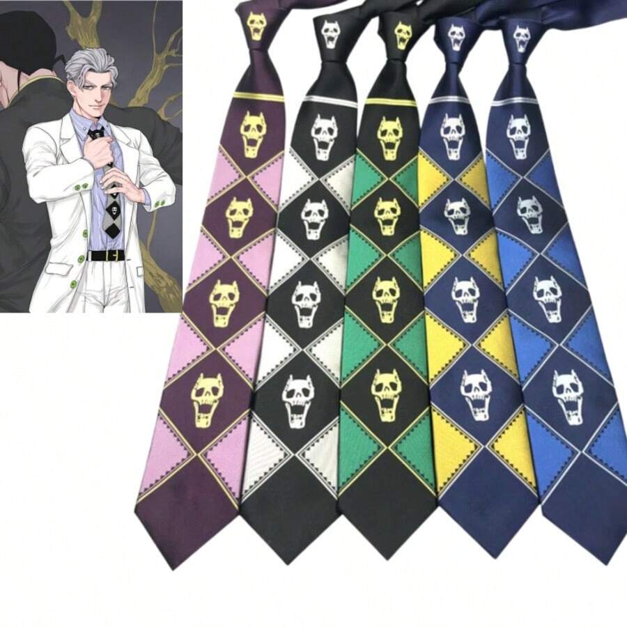 Kira Yoshikage Tie For Anime Cosplay Skull Neck Tie Killer Queen Costume Merch - Multicolor - View 1