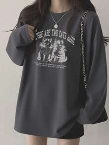 Autumn/Winter New Casual Sweet Cute Girl Long Sleeve T-Shirt, Cartoon Cat Print Top