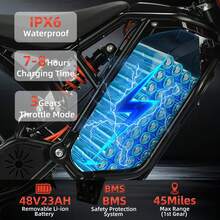Electric Motorcycle, Off-Road Racing, V8 2000W Powerful Motor, 48V23Ah Long-Range Battery, Electric Bicycle, Front And Rear Dual Shock Absorbers, Long Range 45 Miles Dirt Bike Electric - 黑色 - 查看 3