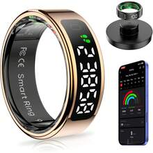 2025 NEW Smart Ring Fitness Tracker For Women Men,Smart Ring With Display Screen Health Tracker And Touch Button, Bluetooth Connection Health Monitor Tracks Heart Rate/Blood Oxygen/Sleep/Sports Activities, IP68 Waterproof (Gold, 8#) - Gold - View 1