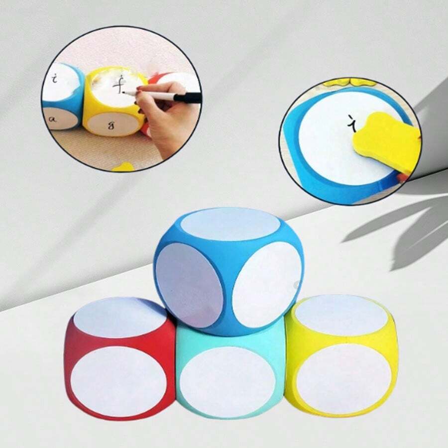 1 pieza Dado grande de pizarra blanca EVA con marcador gratis de 2.5 pulgadas/4 pulgadas, tablero de mensajes con superficie de escritura para aula, oficina y juegos, dado de pizarra blanca en blanco de seis caras - herramienta para maestros, selector de estudiantes, rompehielos de reuniones, prop de D&D, tomador de decisiones y tablero de notas (color aleatorio) - Multicolor - Ver 1