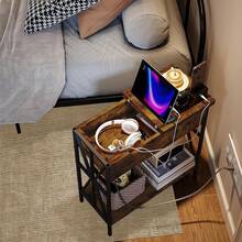 ARREDAMENTI Mesita Noche con Carga Inalámbrica, Mesas Auxiliares para Espacios Pequeños, Mesas Auxiliares Industriales 2 Niveles para Sala Estar/Dormitorio, Montaje Resistente y Fácil, Marrón - Vintage (50*40*58 cm) - Ver 11