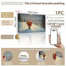 1pc, Vintage Santa Wall Art, Canvas Frame Decorative Painting, Retro Santa Oil Painting, Santa With Sack, Christmas Countryside Scene, Vintage Christmas Theme, Farmhouse Style Holiday, Santa Oil Painting, Christmas Snow Scene, Christmas Home Decor, Minimalist Wall Decor, Modern Art