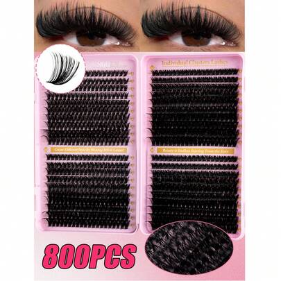 Kit de extensiones de pestañas D-Curl de 800/680/600/544 piezas, set de extensión de pestañas DIY de alta capacidad, adecuado para principiantes, de larga duración y resistente, pestañas individuales, estilos mixtos, racimos de pestañas DIY, crea ojos cautivadores fácilmente en casa, esencial para el maquillaje, set de pestañas de gran capacidad, adecuado para cosplay, bodas, galas, maquillaje de escenario, etc. (10D/20D/30D/40D/50D/60D/80D/100D)