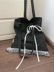 حقيبة كانفاس ذات نقاط بولكا كلاسيكية، حقيبة كتف، حقيبة مدرسية متعددة الوظائف للطالبات، للتنقل