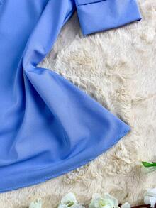 Women's Formal Blouse With Short Puff Sleeves And Bow No. 8 - 淺藍色 - 查看 5
