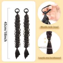 2 Stücke lange geflochtene Pferdeschwanz-Extensions für Frauen, gerade umwickelte Zopf-Pferdeschwanz-Extensions, synthetische Zöpfe mit Gummiband