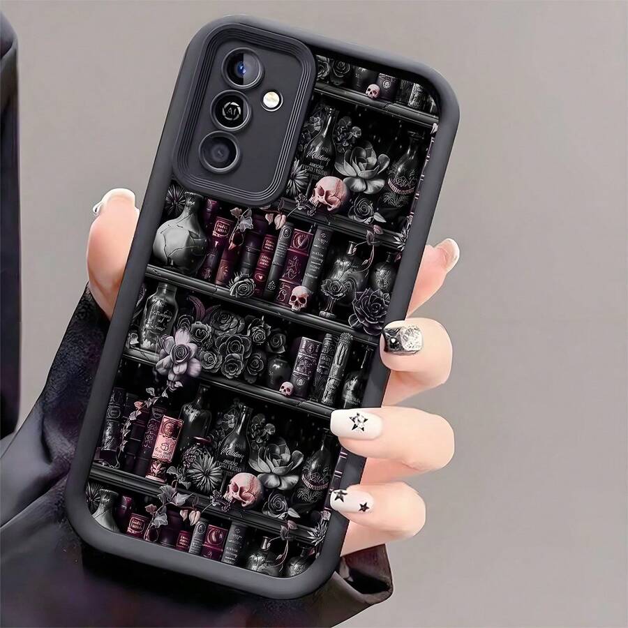 1pc Halloween Ghost Skull Flower Book Anti-Drop Phone Case, Thick Anti-Slip Protective Cover Compatible With IPhone 17/17 Air/17 Pro/17 Pro Max, Compatible With Honor, Compatible With Redmi, Compatible With Galaxy, - Black - View 1
