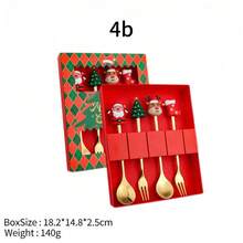 Set di posate natalizie, regali di Natale, set portatile da 2 pezzi/4 pezzi/6 pezzi in acciaio inossidabile 304, set di posate riutilizzabili con cucchiaio e forchetta, con scatola di stoccaggio, adatto per picnic e uso quotidiano, accessori da cucina