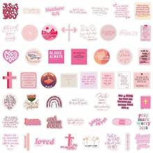 51PCS Pink Bible Verse Jesus Stickers Aesthetic Vinyl Stickers Decals Scrapbook, Journaling, Laptop, Bumper, Skateboard, Water Bottles, Computer, Phone - Multicolor - View 3