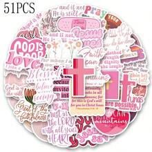 51PCS Pink Bible Verse Jesus Stickers Aesthetic Vinyl Stickers Decals Scrapbook, Journaling, Laptop, Bumper, Skateboard, Water Bottles, Computer, Phone - Multicolor - View 1