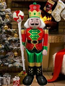 1pc 62-Inch Standing Candy Nutcracker Soldier Foil Balloon, Christmas Theme Decoration For Shopping Mall Atmosphere, Indoor Themed Decor - Multicolor - View 4