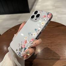 1 件彩色半花卉图案全覆盖透明 TPU 手机壳适用于 11 12 13 14 15 16 Pro Max Xr 7 8 Plus 系列